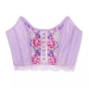 Victoria Secret Dream Angels Floral Embroidery Strapless Corset Top Purple L NWT